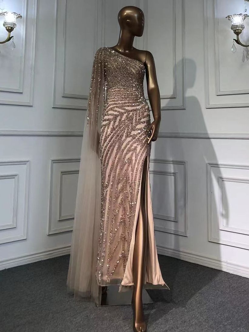 Lila High Split Mermaid Elegante Sexy Eine Schulter Abendkleider Kleider Luxus Perlen 2025 Für Frauen Party LA71493 
