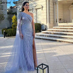 Lila High Split Mermaid Elegante Sexy Eine Schulter Abendkleider Kleider Luxus Perlen 2025 Für Frauen Party LA71493 
