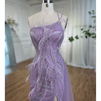 Lila Meerjungfrau Elegant Eine Schulter Federn Perlen Luxus Abendkleider Kleider 2025 Für Frauen Hochzeit Party LA72154 