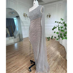 Lila Meerjungfrau Elegant Eine Schulter Sexy High Split Perlen Abendkleider Kleider 2025 Für Frauen Hochzeit Party LA72215 