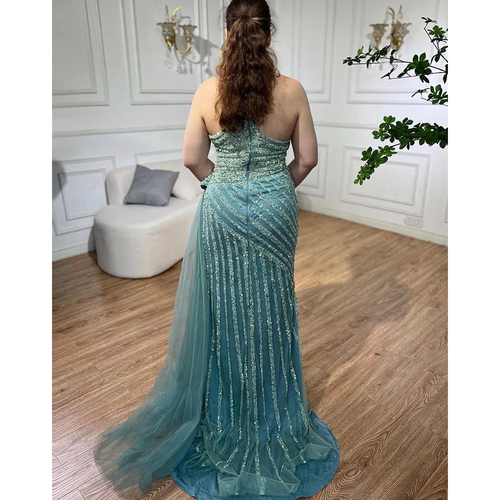 Lila Meerjungfrau Elegant Mit Überrock Sexy Ein-Schulter Abendkleider Kleider Luxus Perlen 2025 Party LA71712 