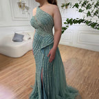 Lila Meerjungfrau Elegant Mit Überrock Sexy Ein-Schulter Abendkleider Kleider Luxus Perlen 2025 Party LA71712 