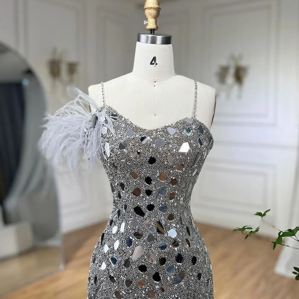 Vestidos de noche de sirena lila 2025 con tirantes finos, abertura alta y lentejuelas con cuentas para fiesta de mujer LA72212A 