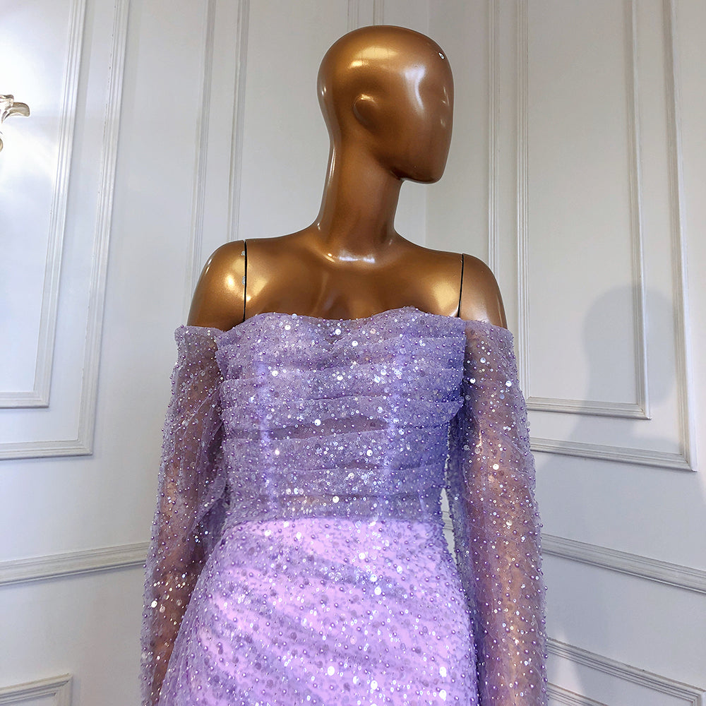 Lilac Mermaid Overskirt Evening Dresses Gowns 2025 Beaded Elegant Sexy For Women Party LA71630
