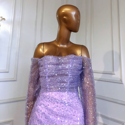 Lilac Mermaid Overskirt Evening Dresses Gowns 2025 Beaded Elegant Sexy For Women Party LA71630
