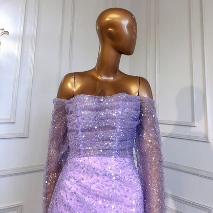 Lilac Mermaid Overskirt Evening Dresses Gowns 2025 Beaded Elegant Sexy For Women Party LA71630