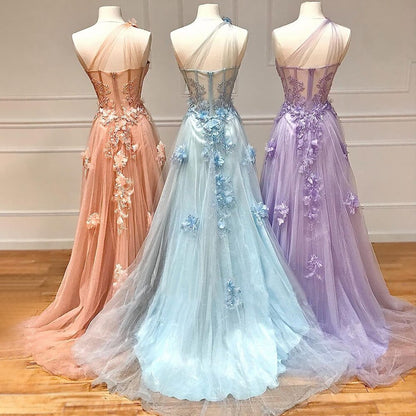 Lilac One Shoulder Split Long 2025 Flower Graduation School Party Gown Celebrity Prom Dresses LA71881