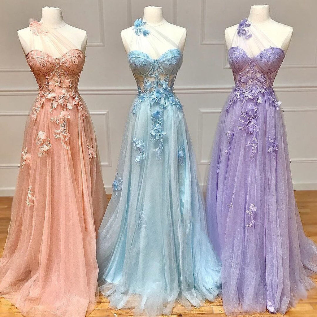 Lilac One Shoulder Split Long 2025 Flower Graduation School Party Kleid Promi-Abschlussballkleider LA71881 
