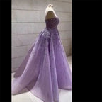 Vestidos de noche largos de lujo estilo Dubái, sin tirantes, corte A, color lila, con cuentas, para mujer, para fiesta de bodas, LA72119 