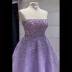 Vestidos de noche largos de lujo estilo Dubái, sin tirantes, corte A, color lila, con cuentas, para mujer, para fiesta de bodas, LA72119 
