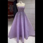 Vestidos de noche largos de lujo estilo Dubái, sin tirantes, corte A, color lila, con cuentas, para mujer, para fiesta de bodas, LA72119 