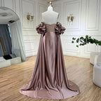Luxuriöse arabische staubige Rose Abendkleider mit Cape Dubai Elegante trägerlose Midi-Frauen-Hochzeits-Partykleider LA72543 