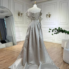Vestidos de noche de lujo con cuentas y perlas árabes color nude, elegantes vestidos de fiesta de boda de Dubái con un solo hombro, LA72486 2025 