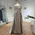 Vestidos de noche de lujo con cuentas y perlas árabes color nude, elegantes vestidos de fiesta de boda de Dubái con un solo hombro, LA72486 2025 