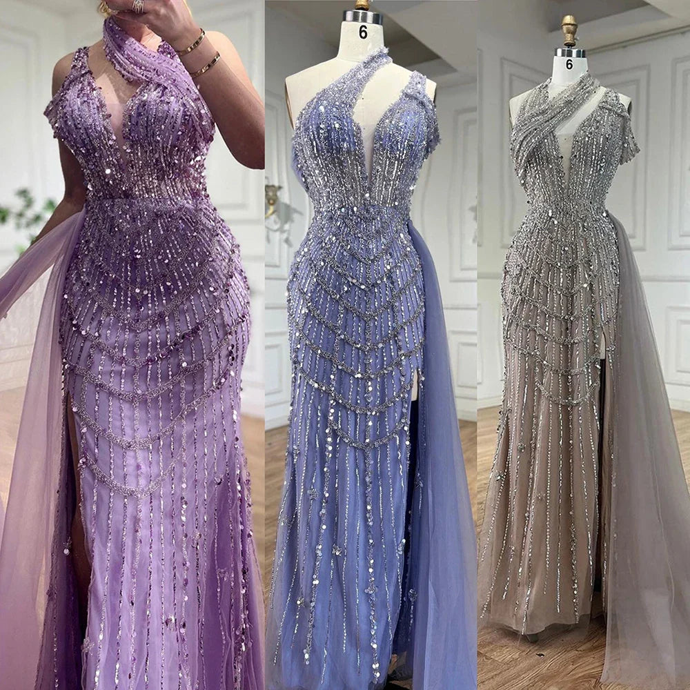 Luxus Perlen Karamell Abendkleider Elegante Lange Arabische Prom Formale Kleider für Frauen Hochzeit Party 2025 LA71778A