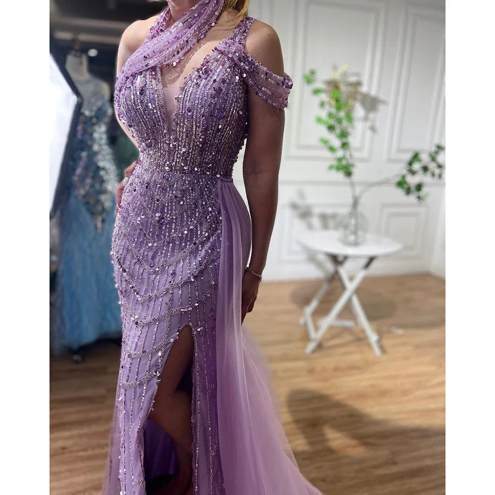 Luxus Perlen Karamell Abendkleider Elegante Lange Arabische Prom Formale Kleider für Frauen Hochzeit Party 2025 LA71778A
