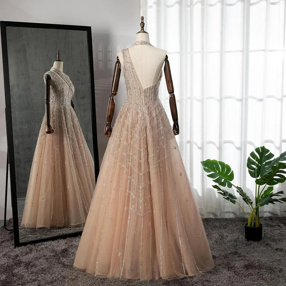 Vestidos de noche de lujo con cuentas en color lila para mujer, para fiesta de boda LA71778
