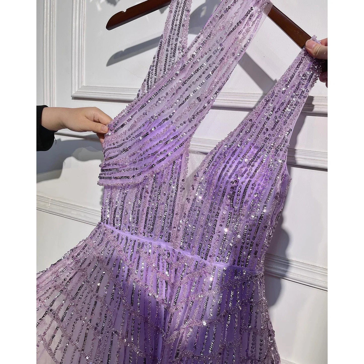 Luxuriöses, mit Perlen verziertes, lila Abendkleid für Damen, Hochzeit, Party, LA71778 
