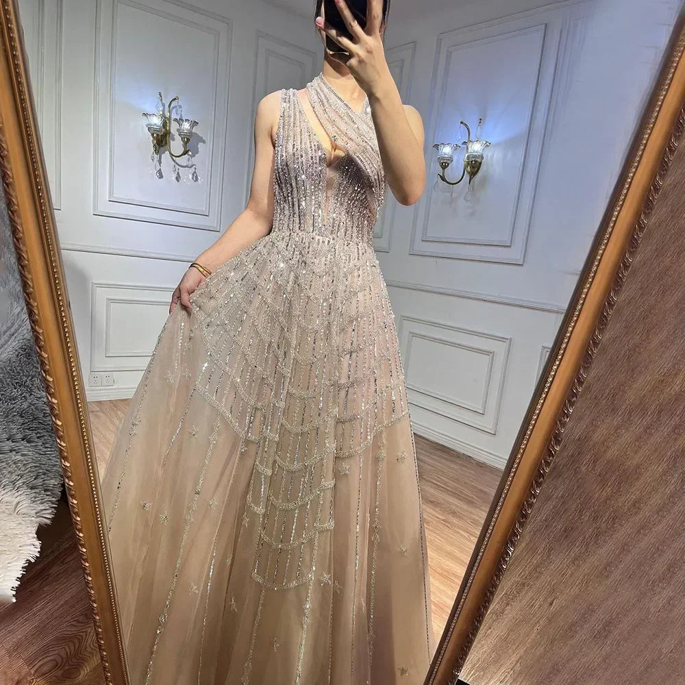 Vestidos de noche de lujo con cuentas en color lila para mujer, para fiesta de boda LA71778