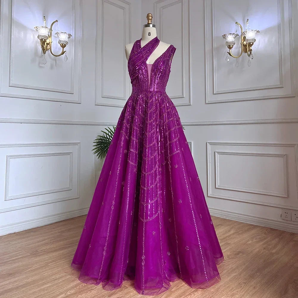 Luxuriöses, mit Perlen verziertes, lila Abendkleid für Damen, Hochzeit, Party, LA71778 