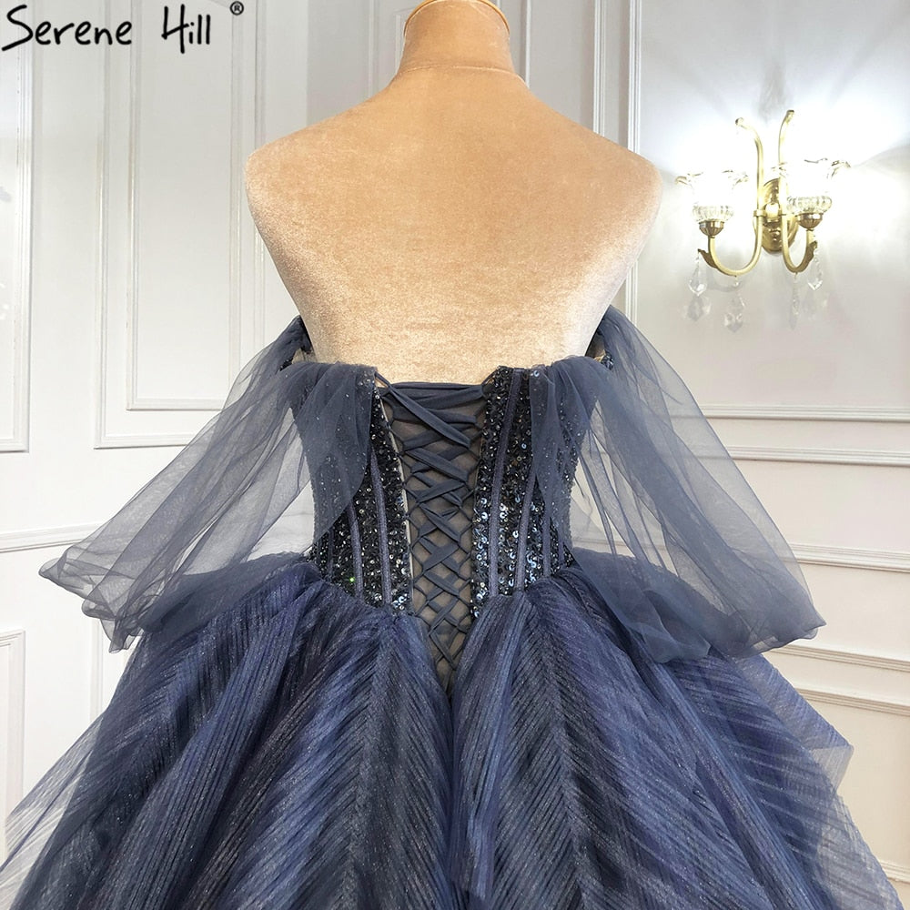 Vestidos de noche de lujo con cuentas azules, sin mangas, sexys, para mujer, 2025, LA70936 