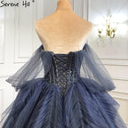 Vestidos de noche de lujo con cuentas azules, sin mangas, sexys, para mujer, 2025, LA70936 