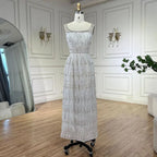 Luxus Kristall Dubai Weiß Abendkleider für Frauen Hochzeit Quadratischer Ausschnitt Midi Formales Abschlussball-Partykleid LA72473 
