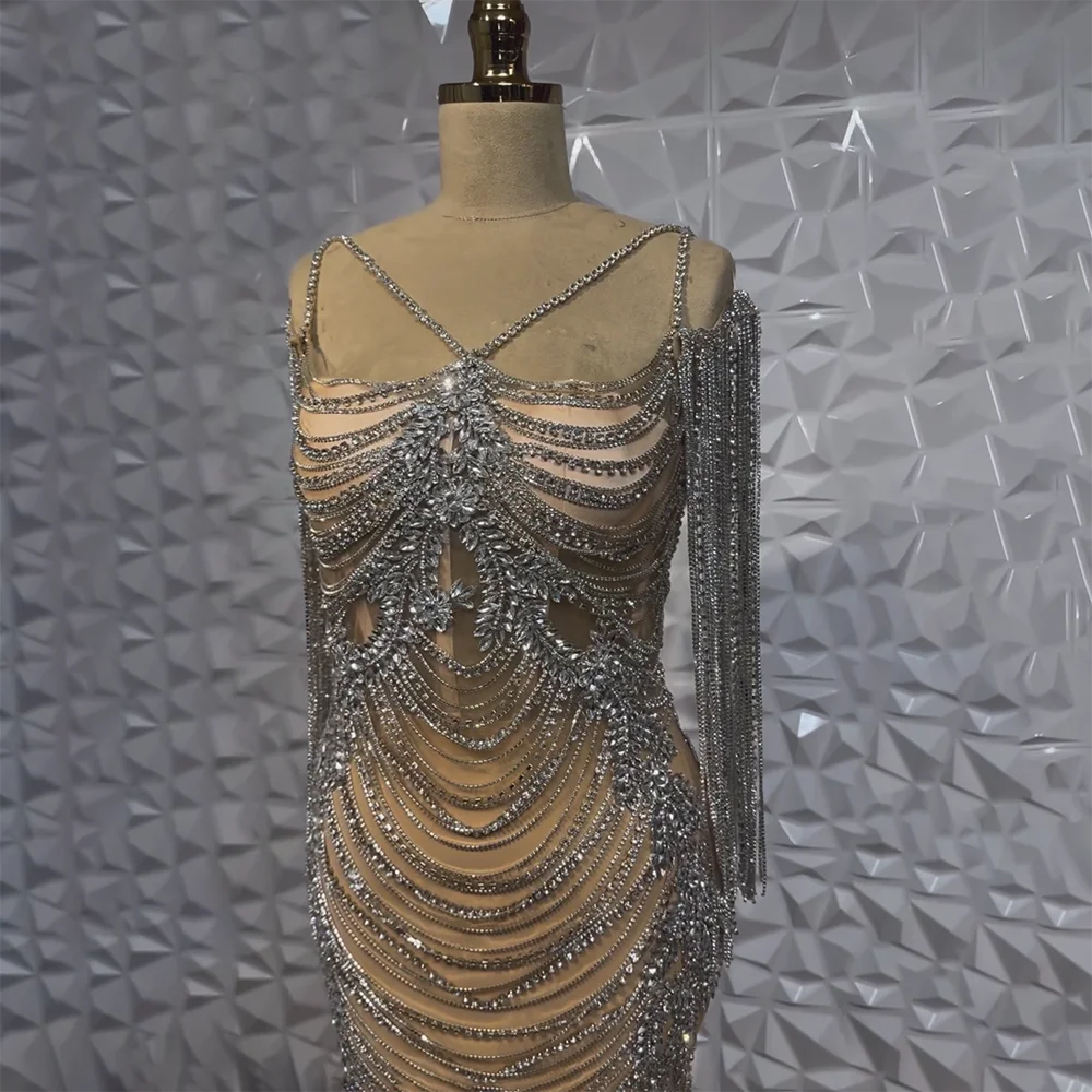 Vestidos de noche de lujo con borlas de cristal color caramelo de Dubái para mujer, vestidos de boda con tirantes finos, vestidos formales de fiesta de graduación LA72468 