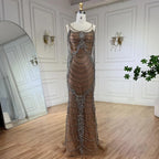 Vestidos de noche de lujo con borlas de cristal color caramelo de Dubái para mujer, vestidos de boda con tirantes finos, vestidos formales de fiesta de graduación LA72468 