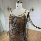 Vestidos de noche de lujo con borlas de cristal color caramelo de Dubái para mujer, vestidos de boda con tirantes finos, vestidos formales de fiesta de graduación LA72468 