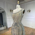Luxus Dubai Arabien Nude Perlen One Shoulder Mermaid Elegante Abendkleider Kleider Für Frau Hochzeit Party LA71538 