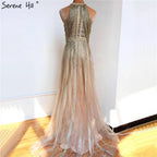 Vestidos de noche formales de lujo de Dubái, corte A, con borlas y cuentas doradas, para mujer, vestidos de fiesta de boda 2025 LA70357 