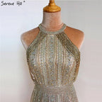 Vestidos de noche formales de lujo de Dubái, corte A, con borlas y cuentas doradas, para mujer, vestidos de fiesta de boda 2025 LA70357 