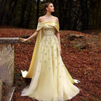 Luxus Dubai Arabisch Gelb Elegante Boot-ausschnitt Lange Abendkleid Perlen Party Kleid für frauen Hochzeit LA72531 