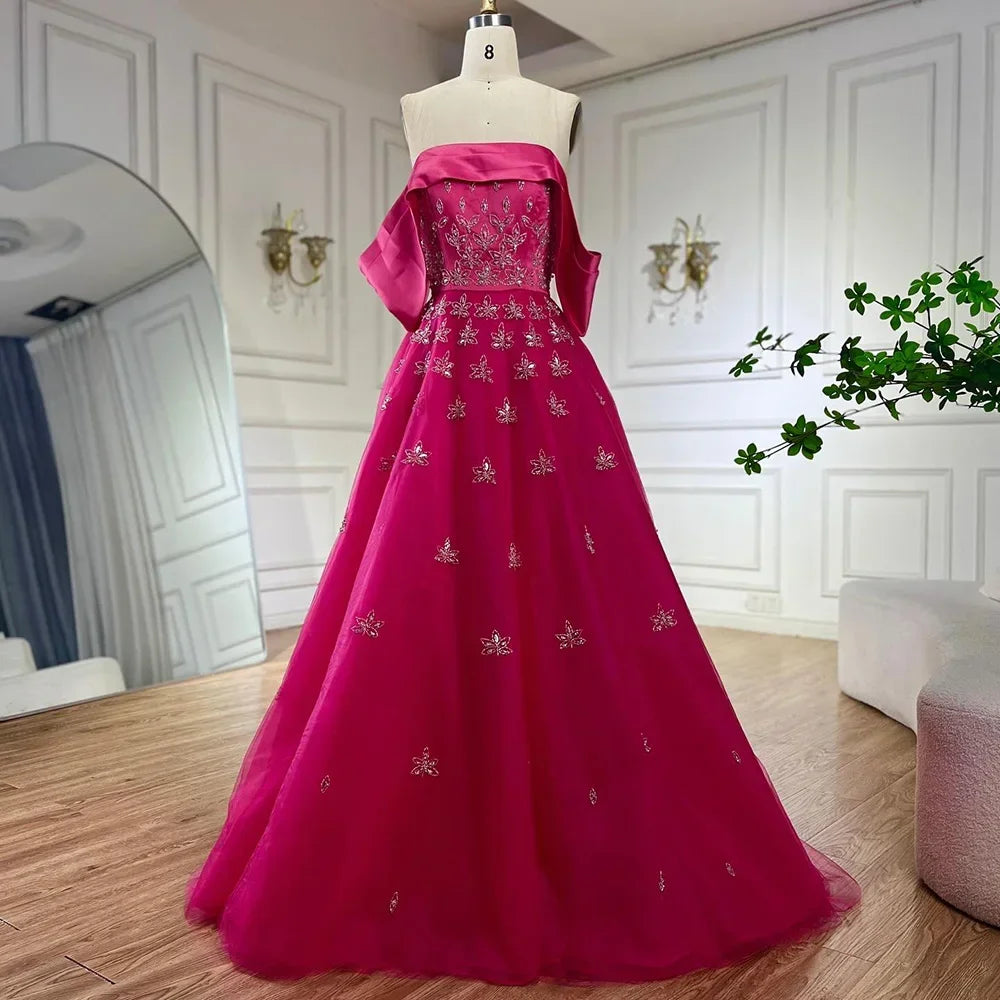 Luxus Dubai Arabisch Gelb Elegante Boot-ausschnitt Lange Abendkleid Perlen Party Kleid für frauen Hochzeit LA72531 