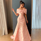 Luxus Dubai Elegante Appliques Meerjungfrau Pfirsich Satin Lange Abendkleider Kleider für Frauen Hochzeit Party 2025 LA72483 
