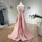 Luxus Dubai Elegante Appliques Meerjungfrau Pfirsich Satin Lange Abendkleider Kleider für Frauen Hochzeit Party 2025 LA72483 