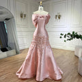 Luxus Dubai Elegante Appliques Meerjungfrau Pfirsich Satin Lange Abendkleider Kleider für Frauen Hochzeit Party 2025 LA72483 