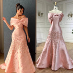 Luxus Dubai Elegante Appliques Meerjungfrau Pfirsich Satin Lange Abendkleider Kleider für Frauen Hochzeit Party 2025 LA72483 