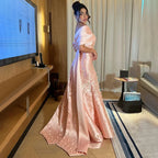 Luxus Dubai Elegante Appliques Meerjungfrau Pfirsich Satin Lange Abendkleider Kleider für Frauen Hochzeit Party 2025 LA72483 