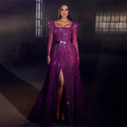 En oferta, sin devolución ni reembolso, lujosos vestidos de noche fucsia de Dubái para mujer, boda 2025, sobrefalda de manga larga, fiesta formal árabe LA71678 