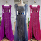 En oferta, sin devolución ni reembolso, lujosos vestidos de noche fucsia de Dubái para mujer, boda 2025, sobrefalda de manga larga, fiesta formal árabe LA71678 