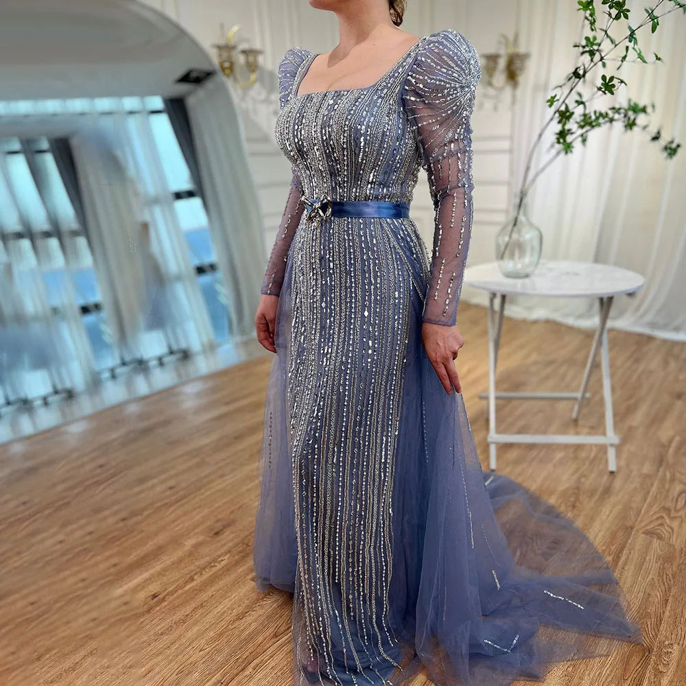 En oferta, sin devolución ni reembolso, lujosos vestidos de noche fucsia de Dubái para mujer, boda 2025, sobrefalda de manga larga, fiesta formal árabe LA71678 