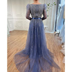 En oferta, sin devolución ni reembolso, lujosos vestidos de noche fucsia de Dubái para mujer, boda 2025, sobrefalda de manga larga, fiesta formal árabe LA71678 