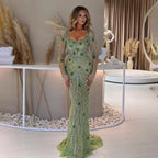 Luxury Dubai Green Mermaid Evening Dress Long Sleeves LA72242