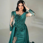 Luxus Dubai Grün Meerjungfrau Spitze Perlen Satin Abendkleider Formale Kleider 2025 Für Frau Hochzeit Party LA72202A 