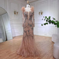 Vestido de noche de sirena de lujo, color nude, con un solo hombro, plumas y cuentas, para mujer, vestido de fiesta de boda LA72508 