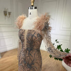 Luxus Dubai Nude One-Shoulder Perlen Federn Meerjungfrau Abendkleider Kleider für Frauen Hochzeit Party Kleid LA72508 