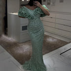 Luxus Dubai Off Schulter Meerjungfrau Sage Green Abendkleider Für Frauen Arabisch Hochzeit Party Kleid 2025 LA72281 