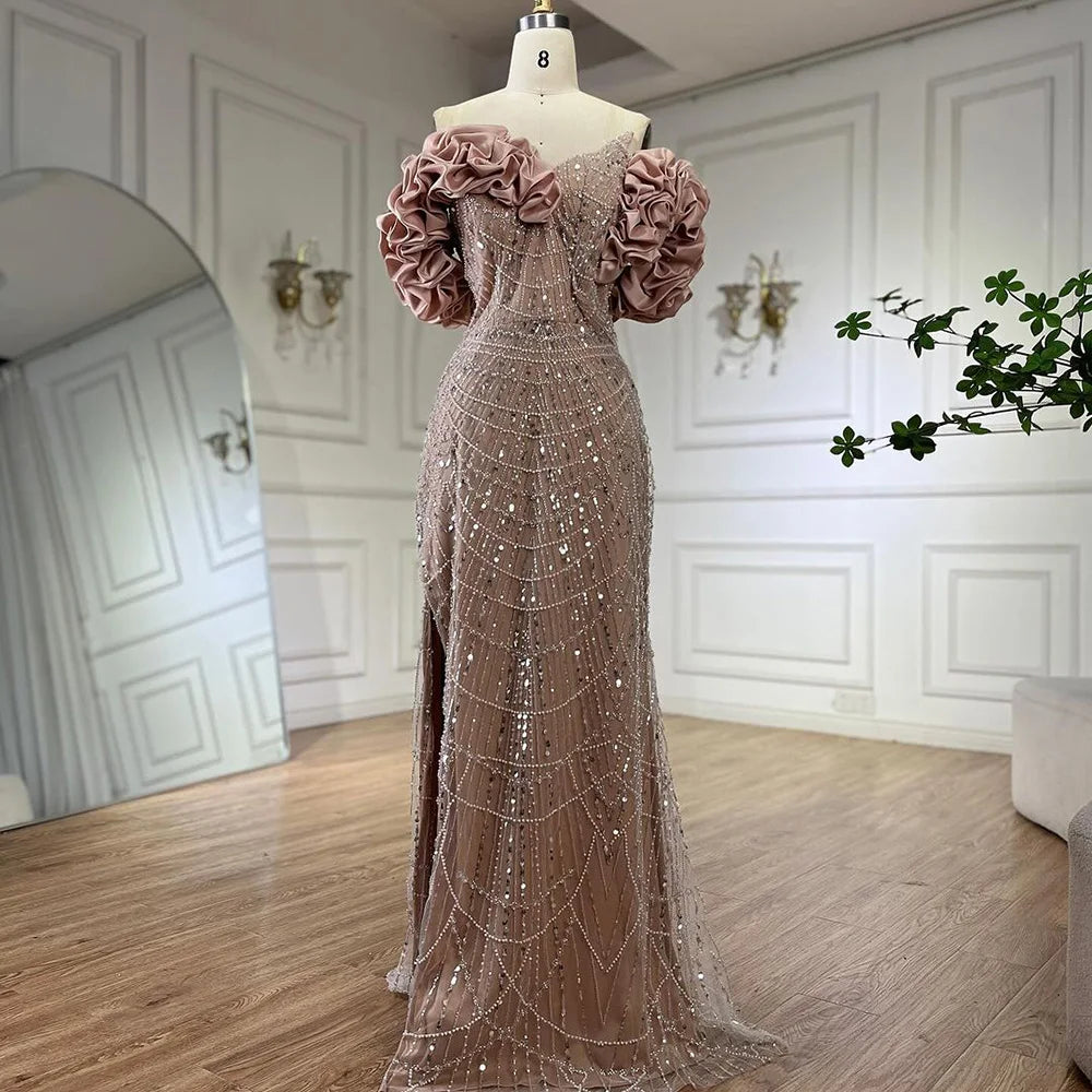 Luxus Dubai Off Schulter Meerjungfrau Sage Green Abendkleider Für Frauen Arabisch Hochzeit Party Kleid 2025 LA72281 